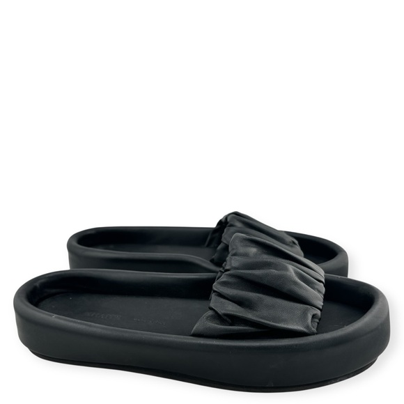 Khaite Cruz Ruched Leather Slide Sandals - Picture 1 of 5